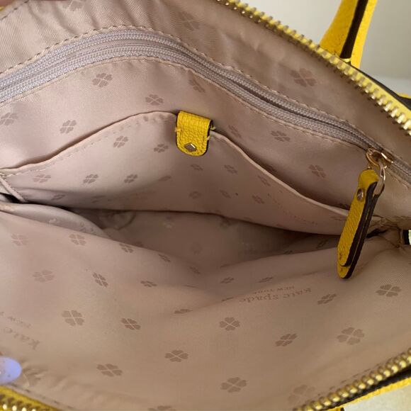 Kate Spade Yellow Pebbed Leather Satchel Crossbody Bag Medium - Picture 9 of 13